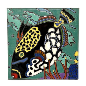 Pacific Blue Art Tile Trigger Fish Ocean Beach Modern Colorful Hot Plate Trivet